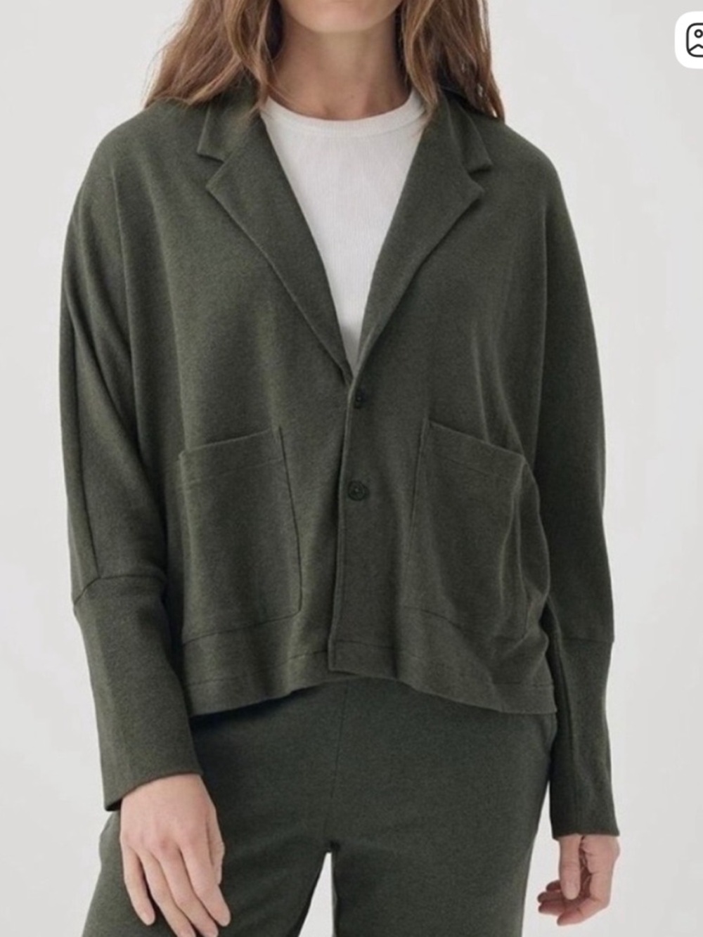 NWOT Pact airplane blazer cardigan in olive green